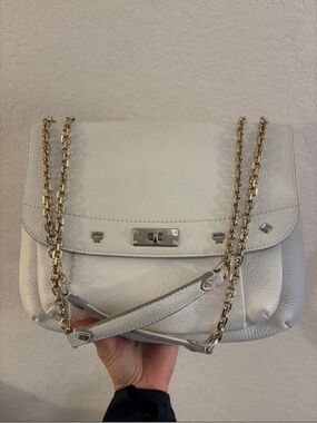 White Leather MCM Chain-Strap Shoulder and Crossbody Bag